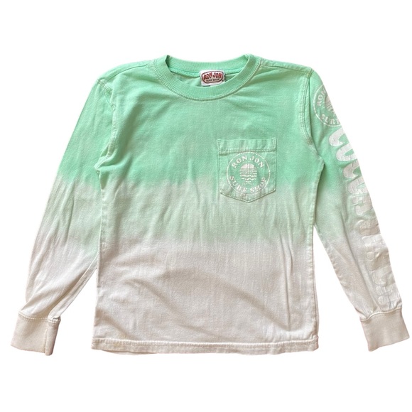 Ron Jon Surf Shop Gradient Tee Youth Sm Green Logo T Shirt Long Sleeve VTG 90s - Picture 1 of 7